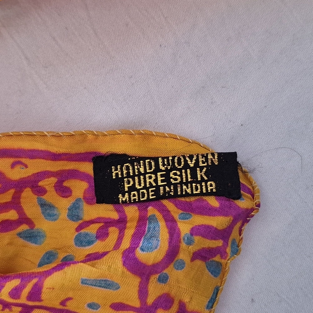 Vibrant Yellow and Pink Paysley Silk Handpainted Patterned Scarf - Picture 5 of 10